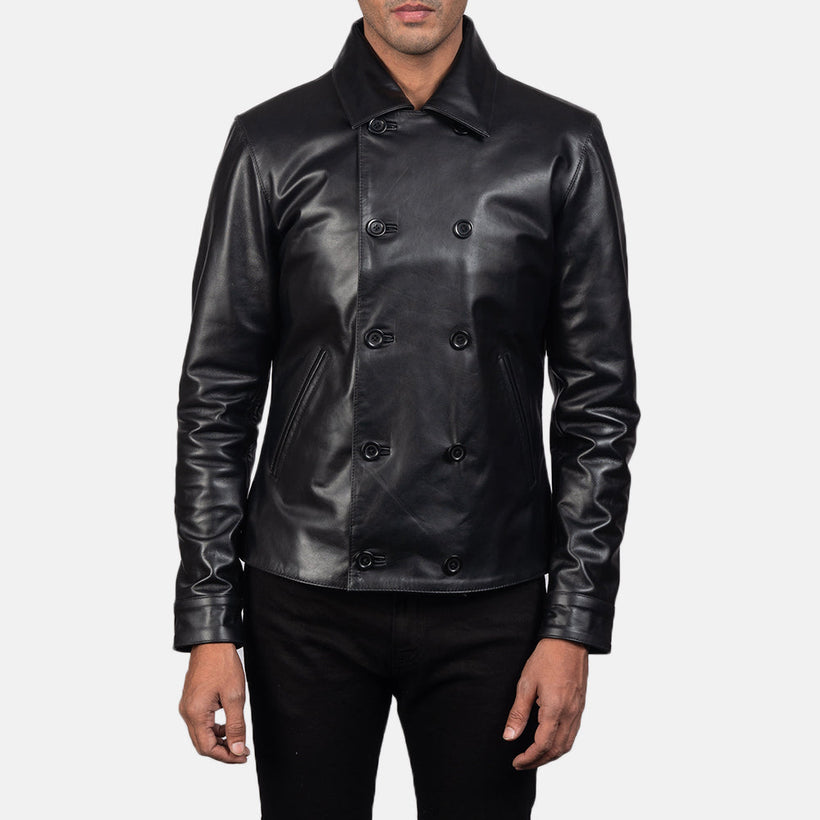 Mod Preto Leather Peacoat para Homem