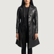 
Moonlight Preto Trench Casaco em Couro em Couro em Couro para Mulher in Black Sheepskin Leather - Vista frontal e silhueta ajustada | Comprar online
