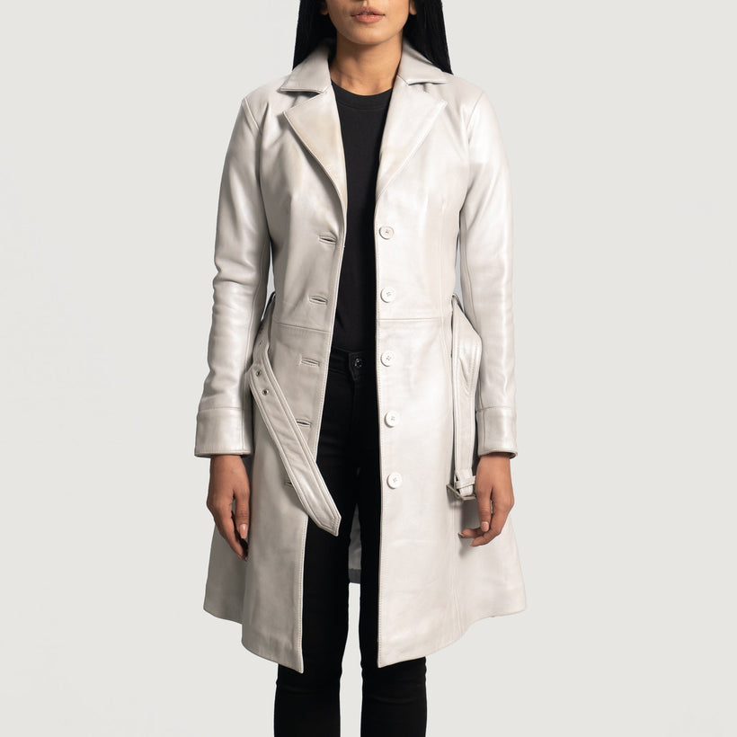 Moonlight Silver Trench Casaco em Couro em Couro em Couro para Mulher