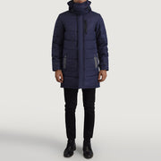 
Moore Azul Hooded Parka para Homem - Vista lateral mostrando o corte ergonómico de mangas