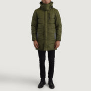 
Moore Verde Hooded Parka para Homem - Vista lateral mostrando o corte ergonómico de mangas