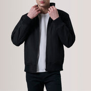 Morrison Preto Canvas Blusão Bomber de Couro para Homem For Men in Black Waxed Cotton Canvas - Front Profile View &amp; Tailored Silhouette | Buy Online