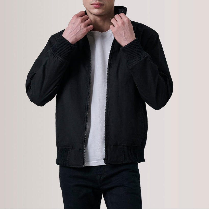 Morrison Preto Canvas Blusão Bomber de Couro para Homem