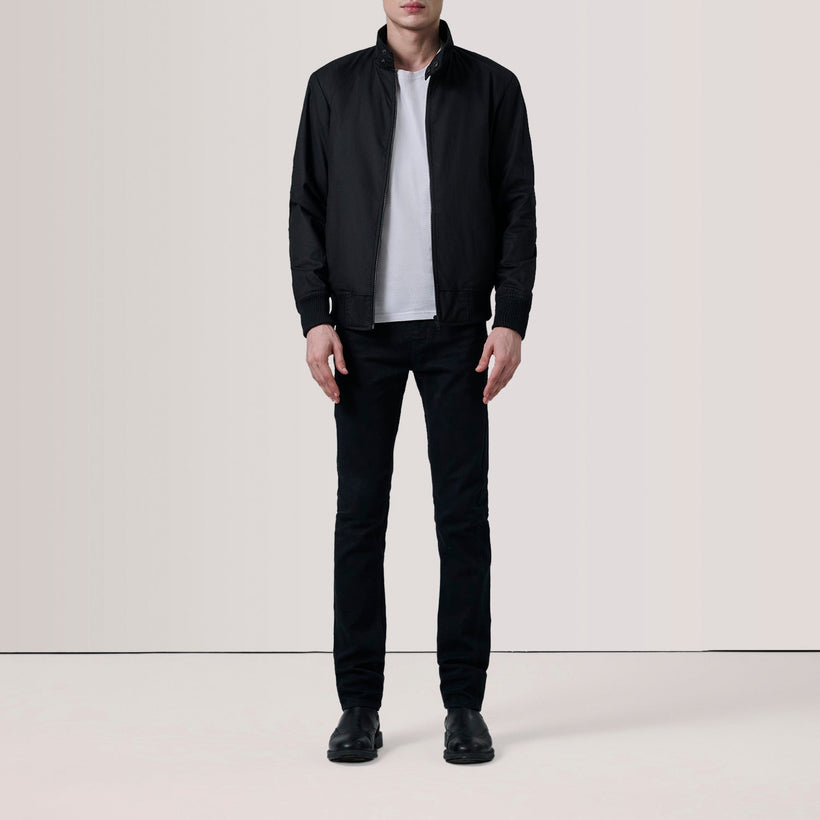 Morrison Preto Canvas Blusão Bomber de Couro para Homem