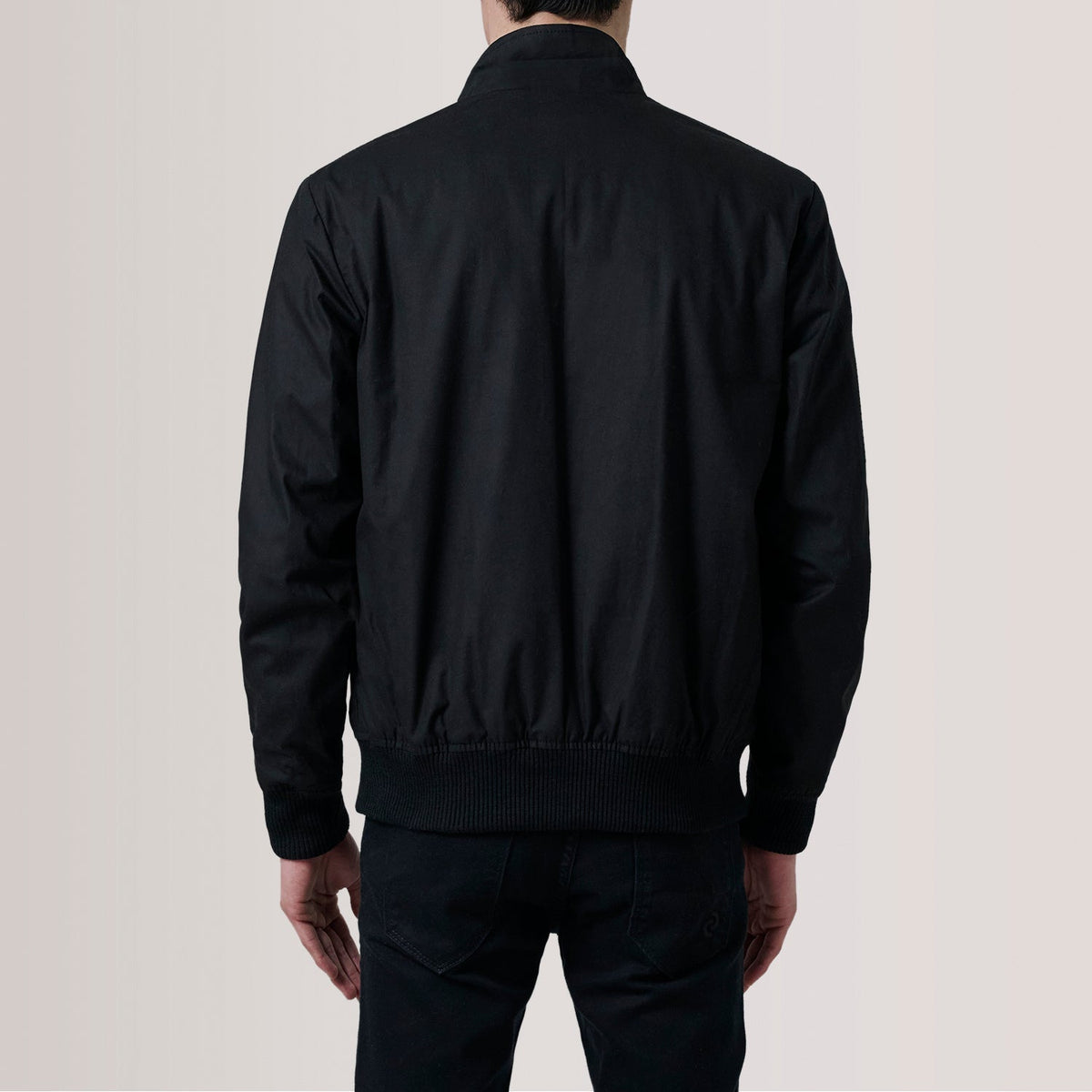 Close-Up Detail of Snap Button &amp; Zipper Hardware on Morrison Preto Canvas Blusão Bomber de Couro para Homem For Men