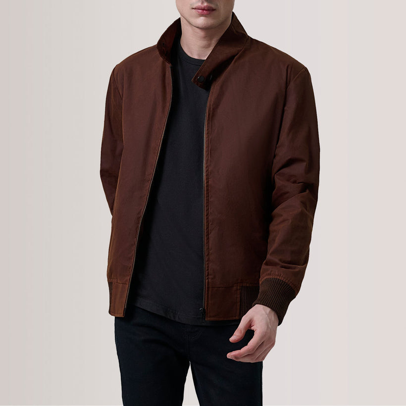 Morrison Castanho Canvas Blusão Bomber de Couro para Homem