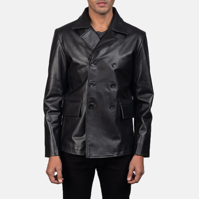 Mr. Bailey Preto Leather Naval Peacoat para Homem