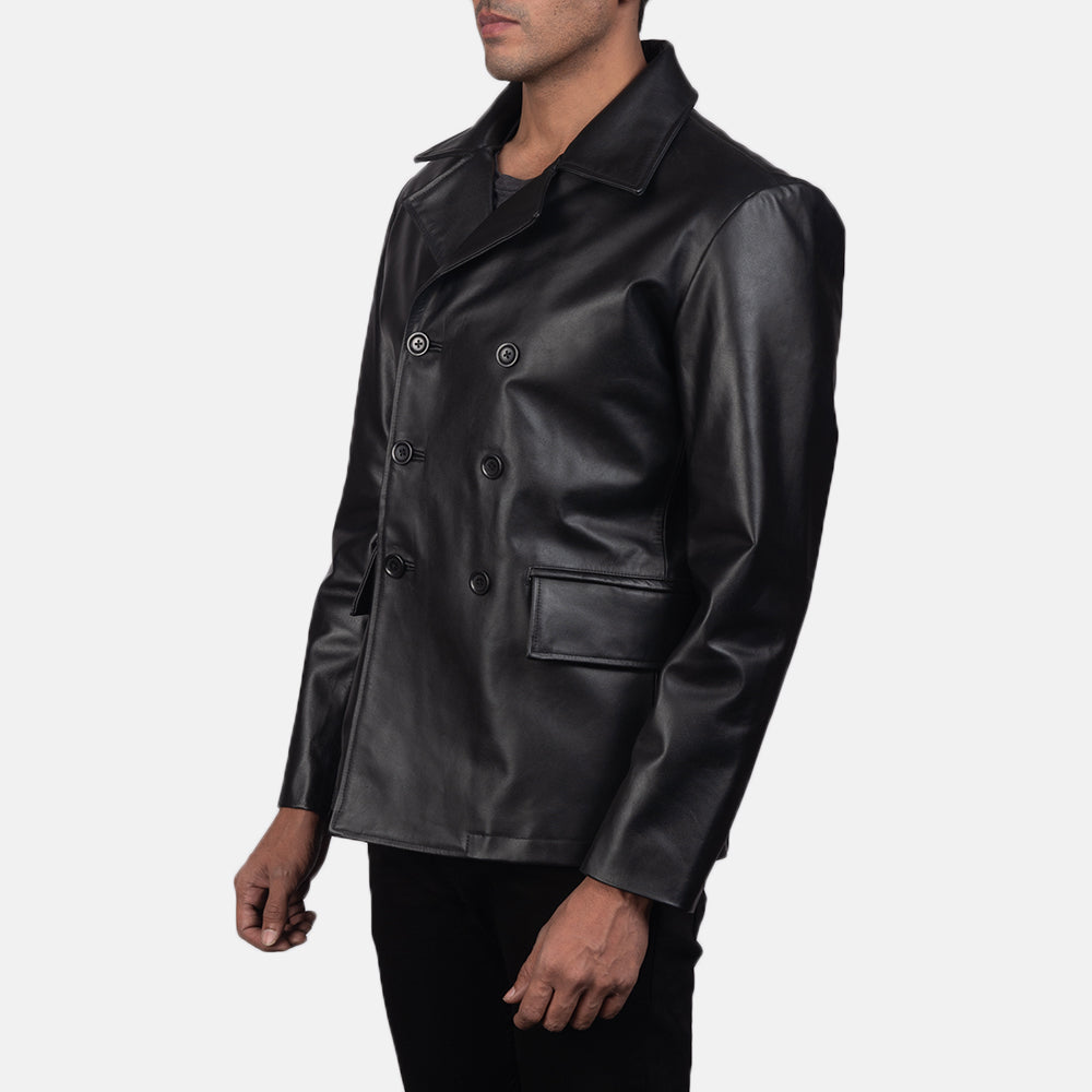 
Black Cowhide leather Blazer - Vista traseira com ombros definidos e bainha impecável