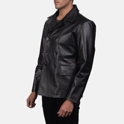 
Black Cowhide leather Blazer - Vista traseira com ombros definidos e bainha impecável