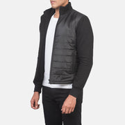 
Black Polyester (Torso) &Amp; Knitted Fabric (Sleeves) Winter Jacket - Vista traseira com ombros definidos e bainha impecável