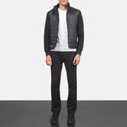 
Nashville Acolchoado Preto Windbreaker Jaqueta de Couro para Homem - Vista lateral mostrando o corte ergonómico de mangas