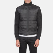 
Vista detalhada of High Neck & Zipper with wind flap Hardware on Nashville Acolchoado Preto Windbreaker Jaqueta de Couro para Homem
