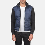 Men's Nashville Acolchoado Azul Windbreaker Blusão de Couro para Homem in Blue &amp; Black Nylon (Torso) &amp;Amp; Knitted Fabric (Sleeves) - Front Profile View &amp; Tailored Silhouette | Buy Online