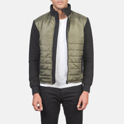 
Nashville Acolchoado Verde Windbreaker Jaqueta de Couro para Homem in Green & Black Nylon (Torso) &Amp; Knitted Fabric (Sleeves) - Vista frontal e silhueta ajustada | Comprar online
