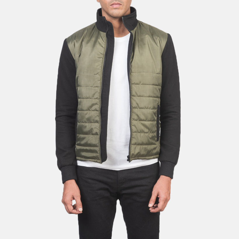 Nashville Acolchoado Verde Windbreaker Jaqueta de Couro para Homem