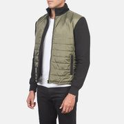 
Green & Black Nylon (Torso) &Amp; Knitted Fabric (Sleeves) Winter Jacket - Vista traseira com ombros definidos e bainha impecável