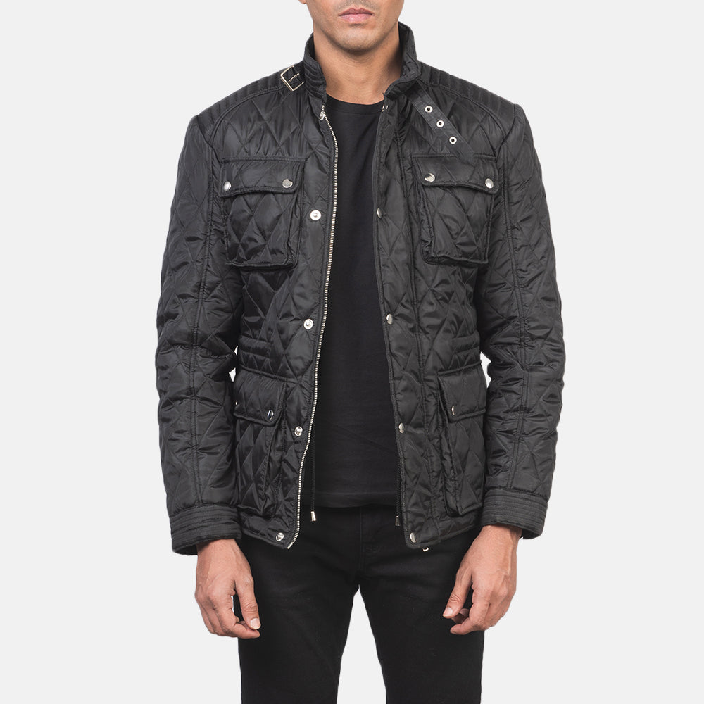 Men's Nelson Acolchoado Preto Windbreaker Blusão de Couro para Homem in Black Polyester - Front Profile View &amp; Tailored Silhouette | Buy Online
