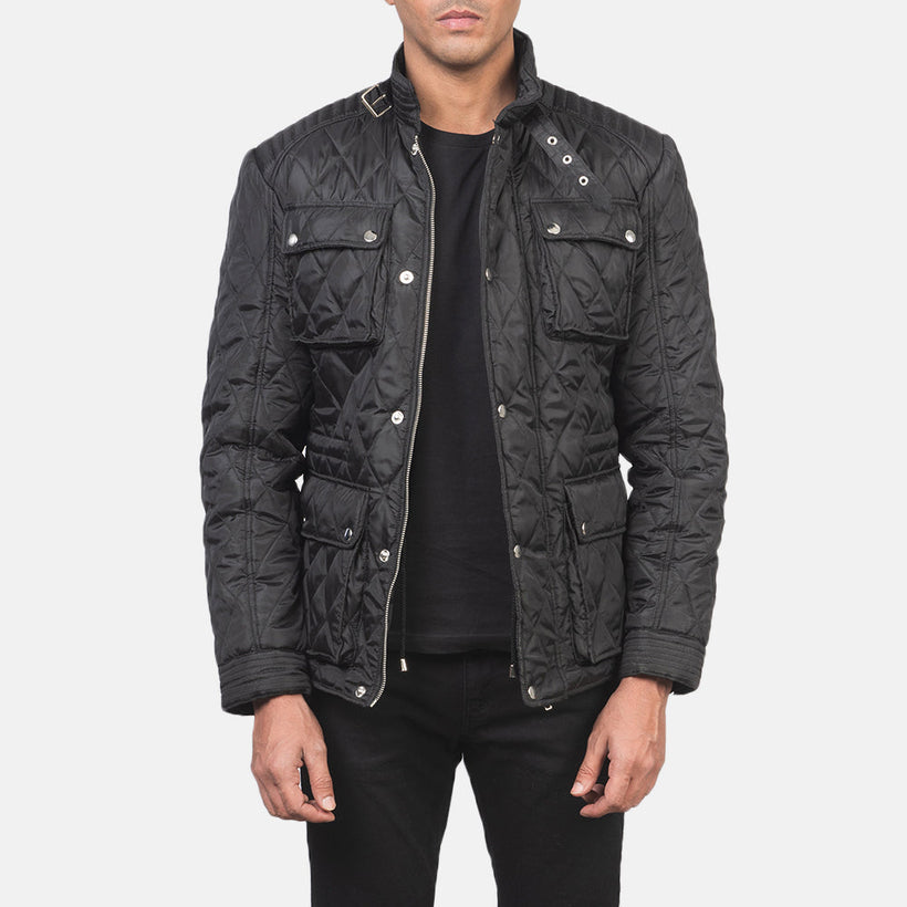 Nelson Acolchoado Preto Windbreaker Jaqueta de Couro para Homem