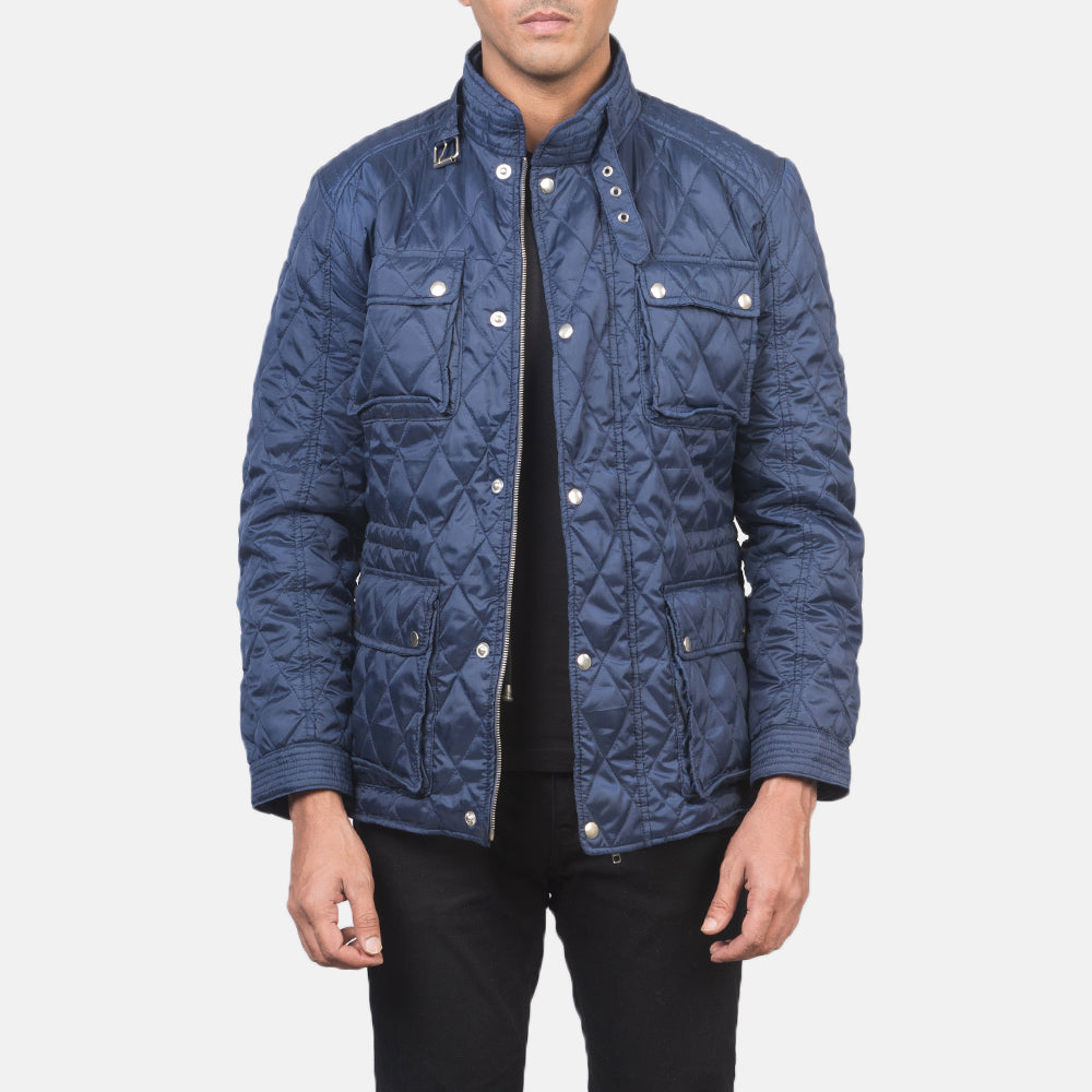 Men's Nelson Acolchoado Azul Windbreaker Blusão de Couro para Homem in Blue Nylon - Front Profile View &amp; Tailored Silhouette | Buy Online