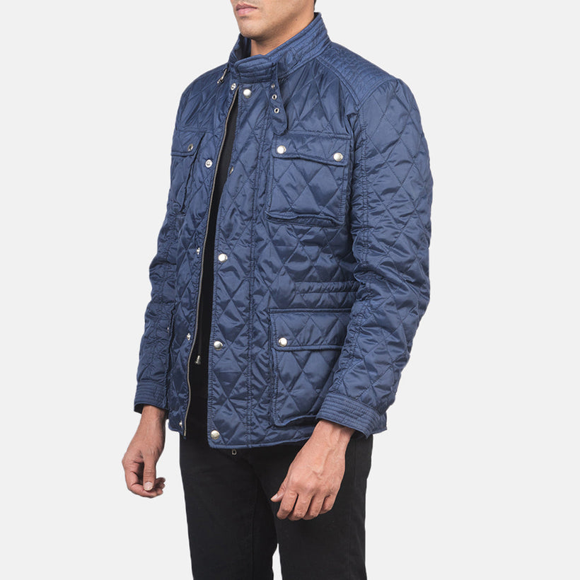 Nelson Acolchoado Azul Windbreaker Jaqueta de Couro para Homem