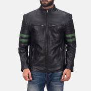 Night Trooper Blusão de Couro para Homem in Black Cowhide Leather - Front Profile View &amp; Tailored Silhouette | Buy Online