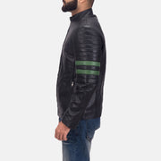 Night Trooper Blusão de Couro para Homem - Lateral Side Profile View Showing Sleeve Cut &amp; Athletic Taper Fit