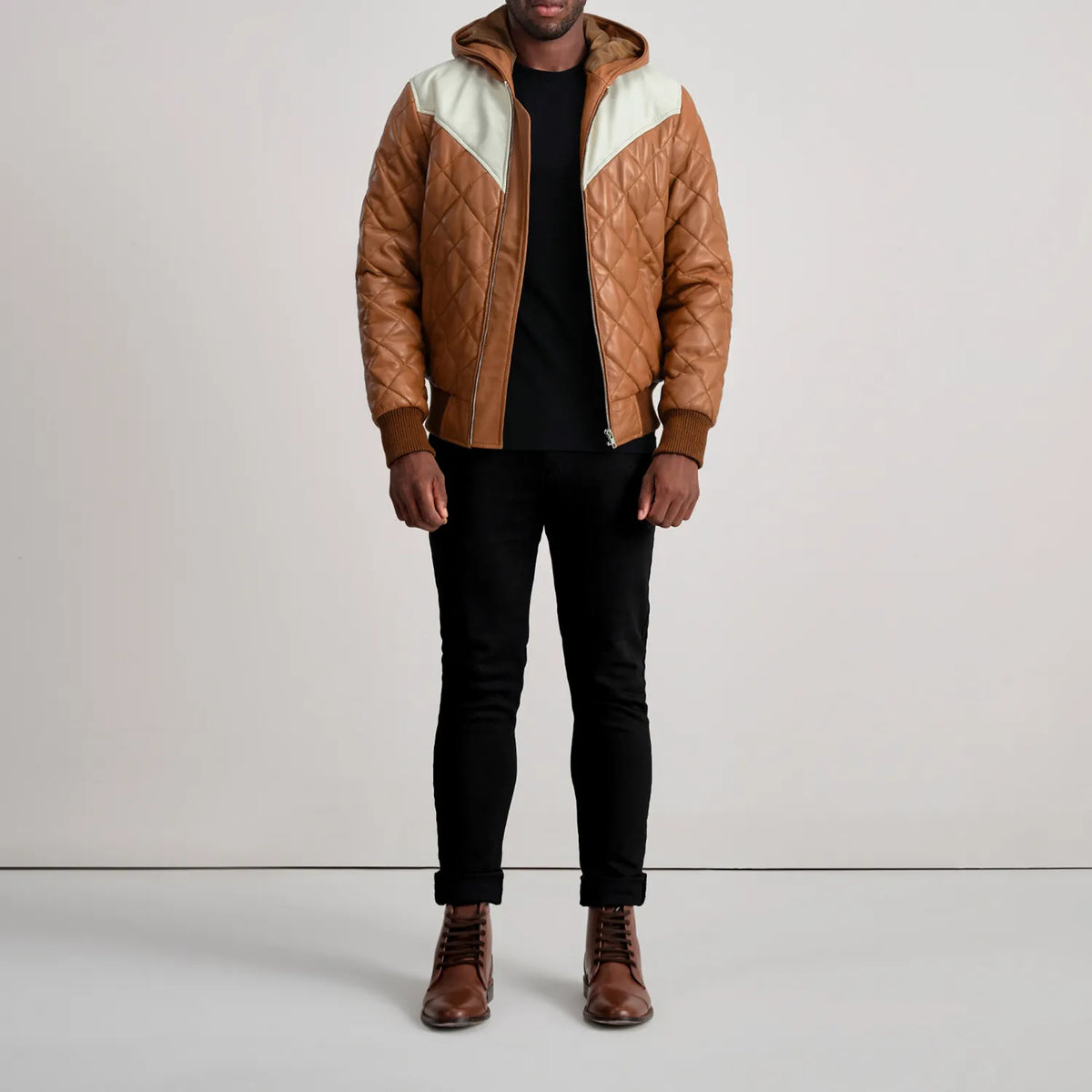 
Norman Jaqueta de Couro Caramelo Puffer Jaqueta de Couro para Homem – alternate product view 3