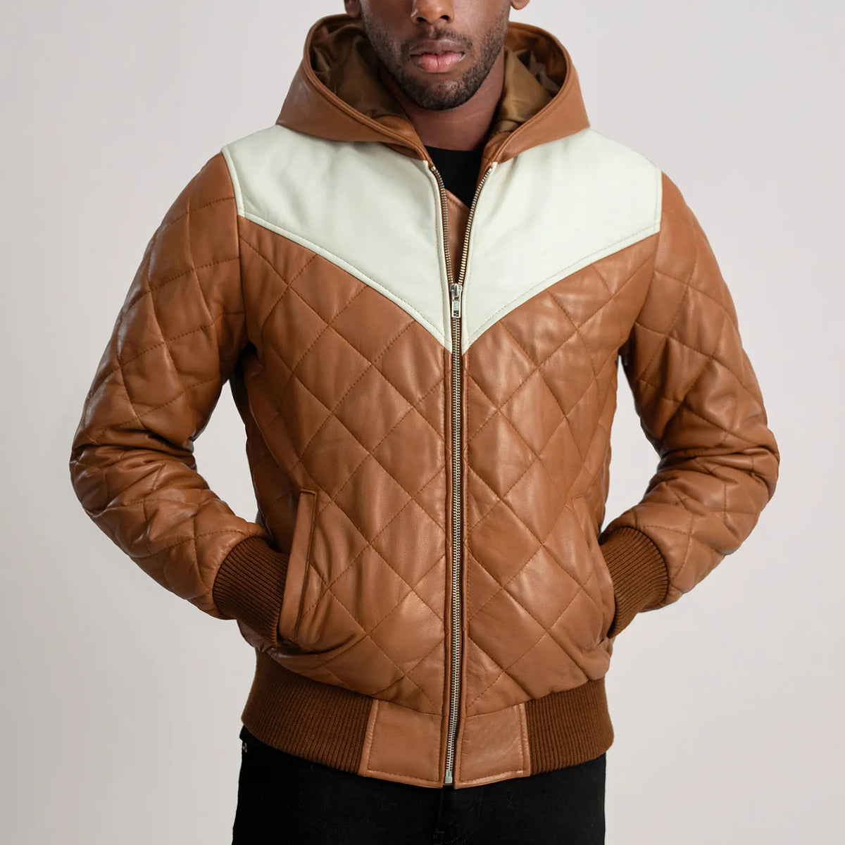 
Norman Jaqueta de Couro Caramelo Puffer Jaqueta de Couro para Homem – alternate product view 4