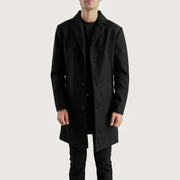 Petrillo Preto Wool Single Breasted Casaco de Couro para Homem in Black Synthetic Wool - Front Profile View &amp; Tailored Silhouette | Buy Online