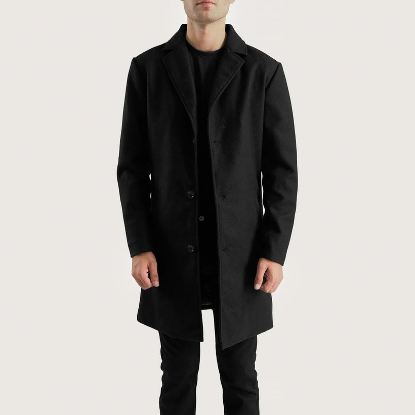 Petrillo Preto Wool Single Breasted Casaco em Couro para Homem