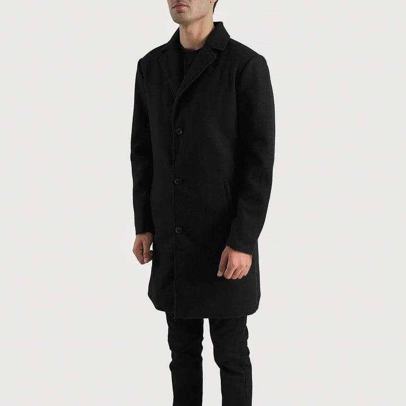 Petrillo Preto Wool Single Breasted Casaco em Couro para Homem