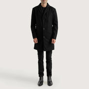 Petrillo Preto Wool Single Breasted Casaco de Couro para Homem - Lateral Side Profile View Showing Sleeve Cut &amp; Athletic Taper Fit