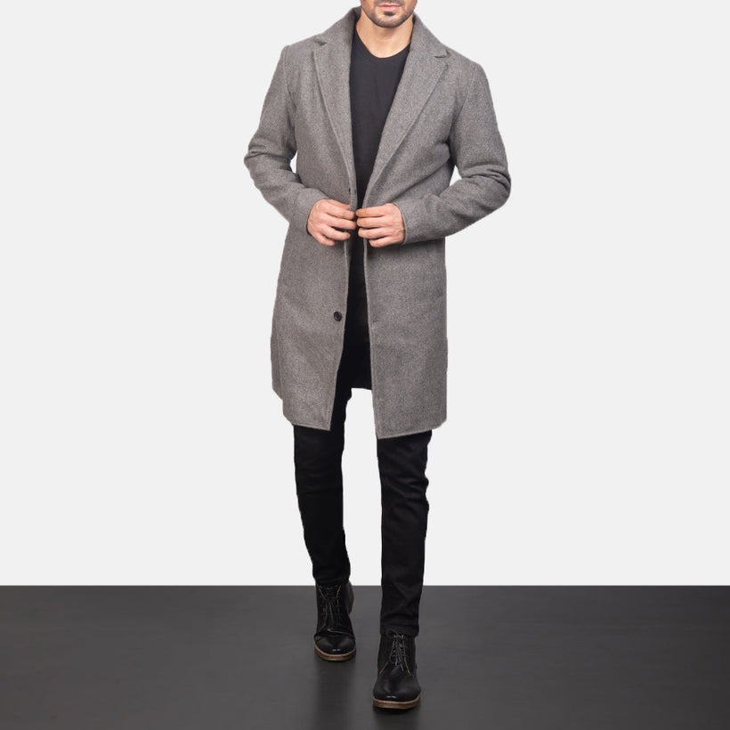Petrillo Grey Wool Single Breasted Casaco em Couro para Homem