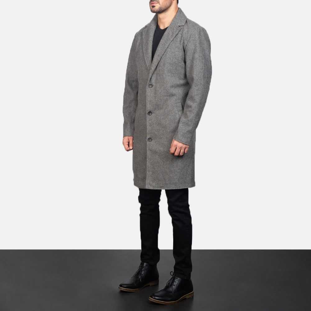 
Grey Synthetic Wool Trench Coat - Vista traseira com ombros definidos e bainha impecável