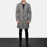 
Petrillo Grey Wool Single Breasted Casaco em Couro para Homem - Vista lateral mostrando o corte ergonómico de mangas