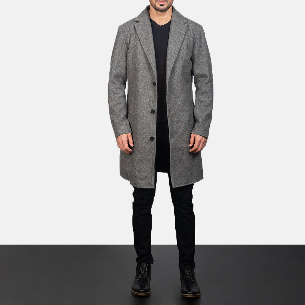 
Vista detalhada of Notch & Button Hardware on Petrillo Grey Wool Single Breasted Casaco em Couro para Homem