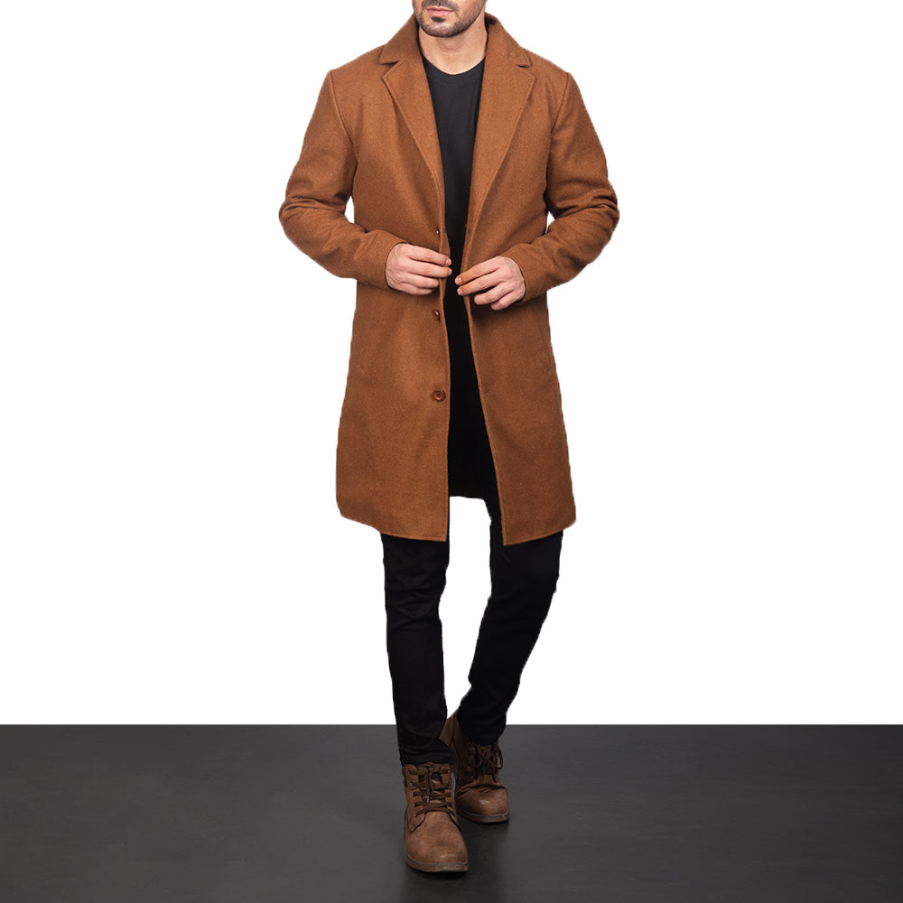 
Khaki Synthetic Wool Trench Coat - Vista traseira com ombros definidos e bainha impecável