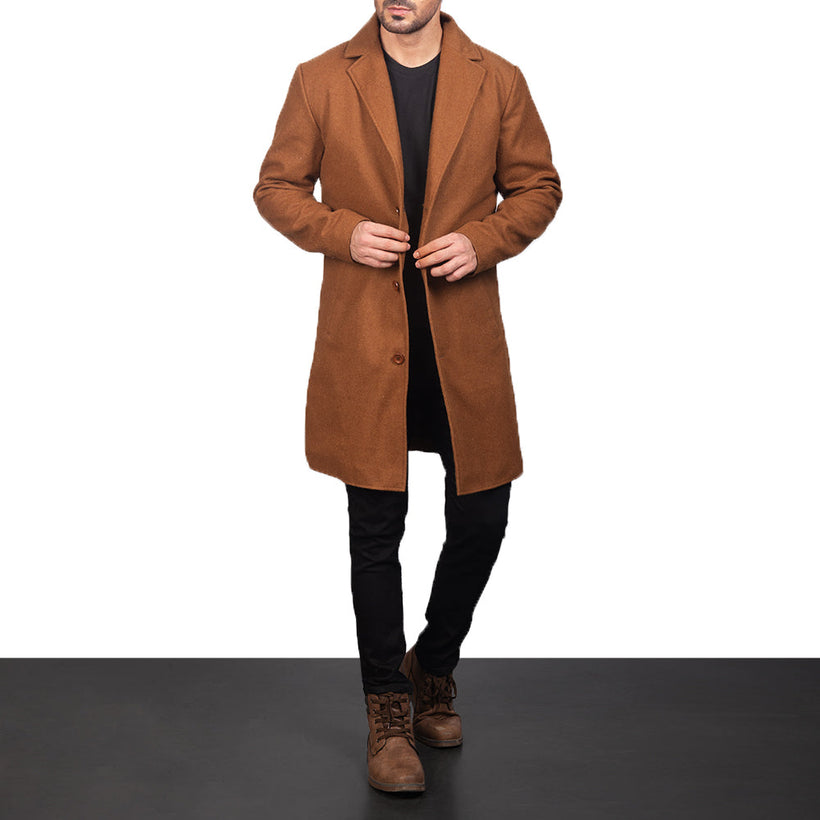 Petrillo Khaki Wool Single Breasted Casaco em Couro para Homem