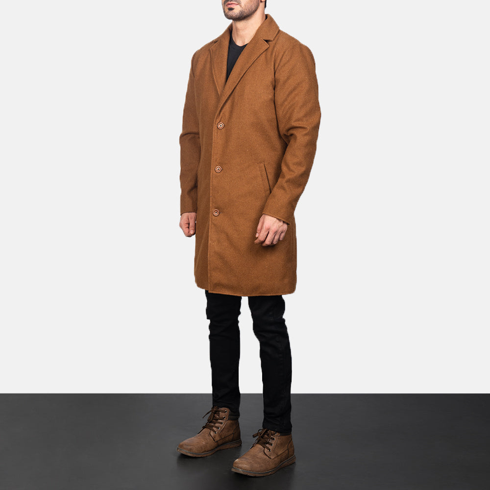
Petrillo Khaki Wool Single Breasted Casaco em Couro para Homem - Vista lateral mostrando o corte ergonómico de mangas