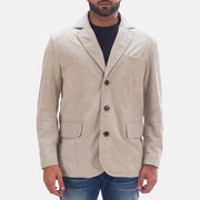 Men's Professor By Day Suede Blazer de Couro para Homem in Off White (Greyish) Goatskin Suede - Front Profile View &amp; Tailored Silhouette | Buy Online