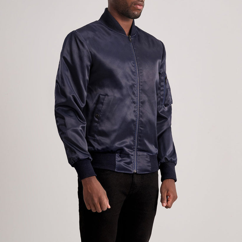 Quinton MA-1 Azul Blusão Bomber de Couro para Homem