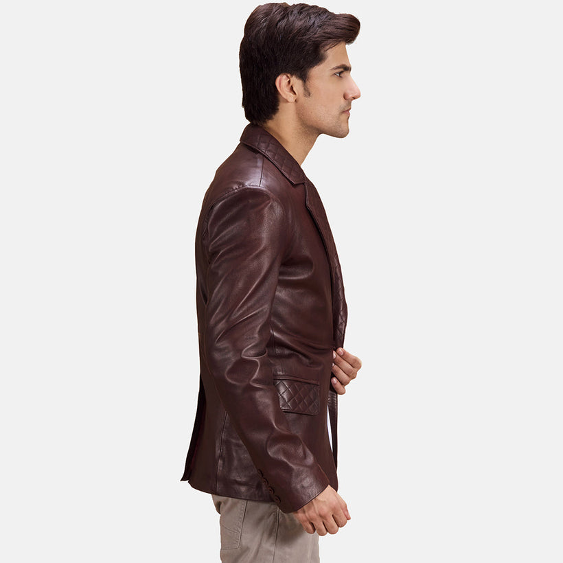 Radaron Acolchoado Bordô Blazer de Couro de Couro para Homem