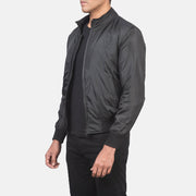 Black Nylon Bomber Jacket - Back View Showing Tailored Shoulder Fit &amp; Clean Hemline