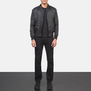 Men's Ramon Preto Blusão Bomber de Couro para Homem - Lateral Side Profile View Showing Sleeve Cut &amp; Athletic Taper Fit