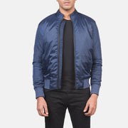 Men's Ramon Azul Blusão Bomber de Couro para Homem in Blue Nylon - Front Profile View &amp; Tailored Silhouette | Buy Online