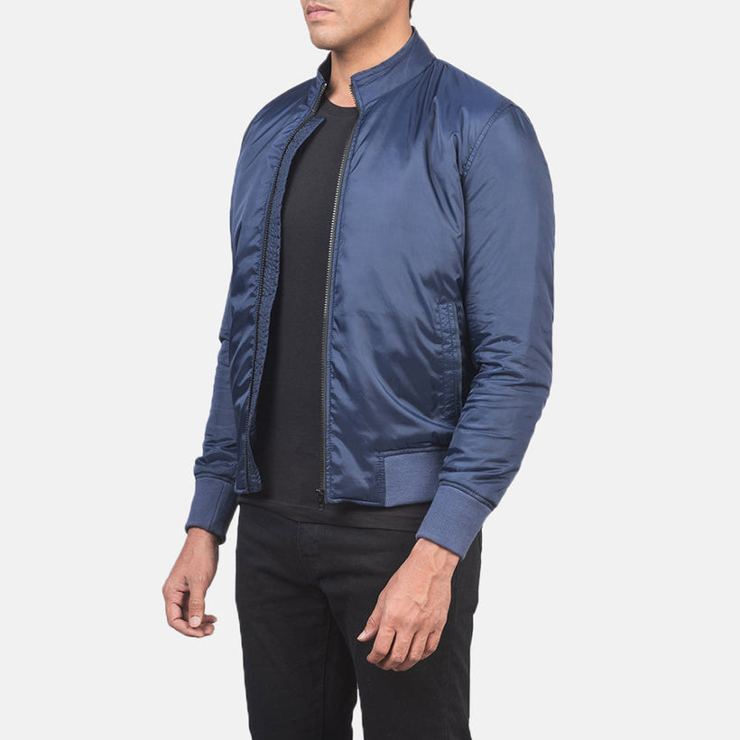 Ramon Azul Jaqueta Bomber de Couro para Homem