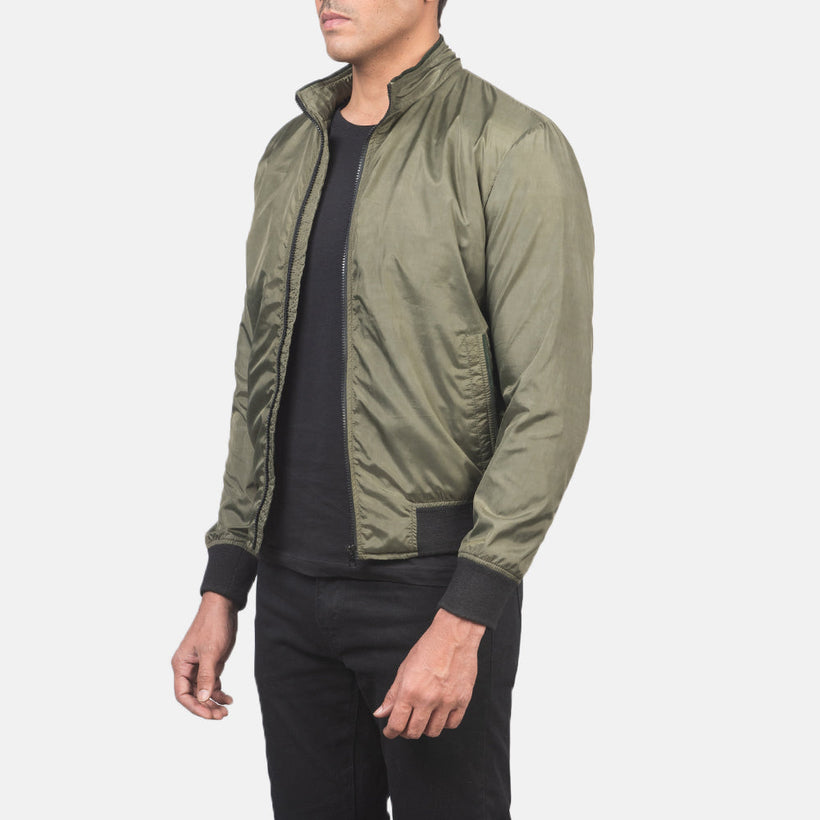 Ramon Verde Jaqueta Bomber de Couro para Homem