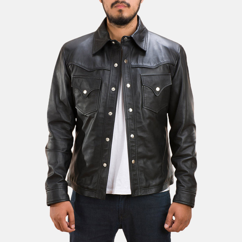 Ranchson Preto Leather Shirt para Homem