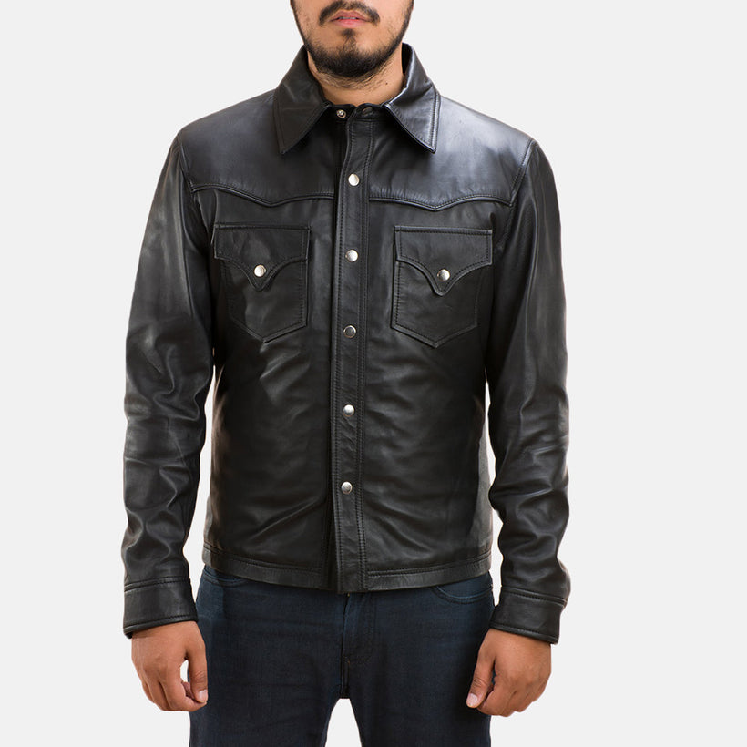Ranchson Preto Leather Shirt para Homem