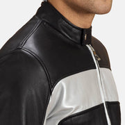 Randolf Silver Preto Blusão Biker de Couro para Homem - Lateral Side Profile View Showing Sleeve Cut &amp; Athletic Taper Fit